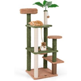 Arbre à Chat 152cm avec Feuilles Vertes Artificielle Arbre a Chat à Plusieurs Niveaux avec Perchoir Hamac Griffoirs en Sisal