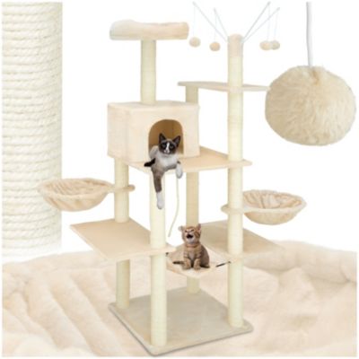 Arbre à chat 165 cm avec griffoir et plateforme d'escalade beige