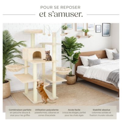 Arbre à chat 165 cm avec griffoir et plateforme d'escalade Corde en sisal