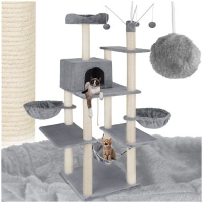 Arbre à chat 165 cm avec griffoir et plateforme d'escalade gris