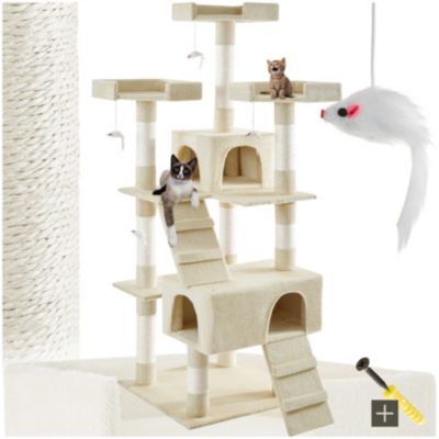 Arbre à chat 170 cm avec griffoir et plateforme d'escalade beige