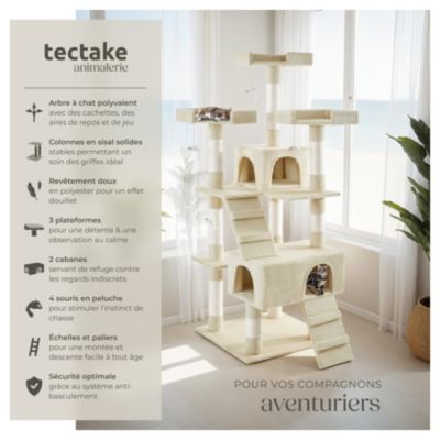 Arbre à chat 170 cm avec griffoir et plateforme d'escalade beige