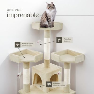 Arbre à chat 170 cm avec griffoir et plateforme d'escalade beige