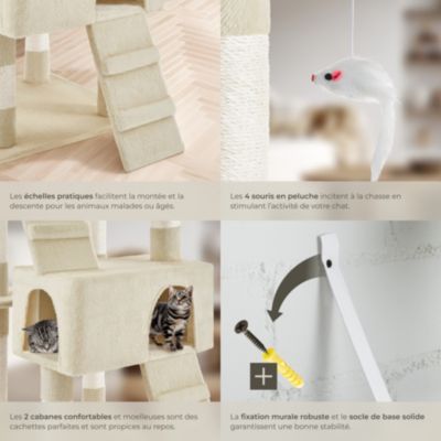Arbre à chat 170 cm avec griffoir et plateforme d'escalade beige