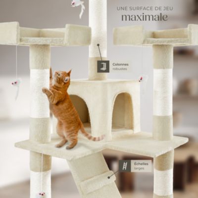 Arbre à chat 170 cm avec griffoir et plateforme d'escalade beige