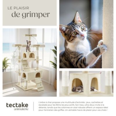 Arbre à chat 170 cm avec griffoir et plateforme d'escalade beige