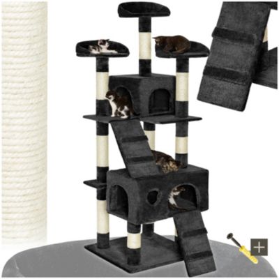 Arbre à chat 170 cm avec griffoir et plateforme d'escalade noir