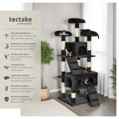 Arbre à chat 170 cm avec griffoir et plateforme d'escalade noir