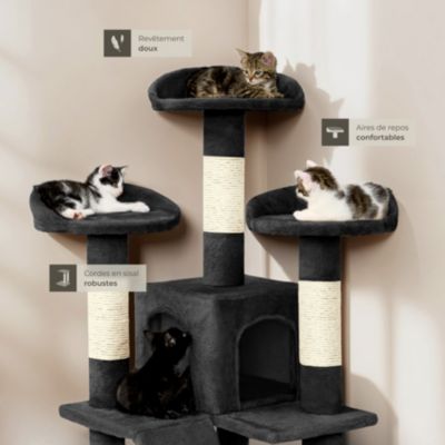 Arbre à chat 170 cm avec griffoir et plateforme d'escalade noir