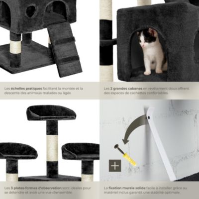 Arbre à chat 170 cm avec griffoir et plateforme d'escalade noir