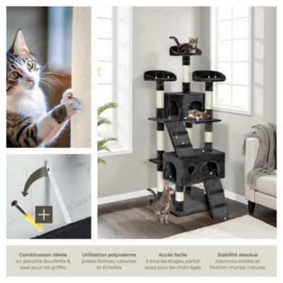 Arbre à chat 170 cm avec griffoir et plateforme d'escalade noir