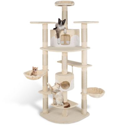 Arbre à chat 201 cm avec griffoir et plateforme d'escalade beige/blanc