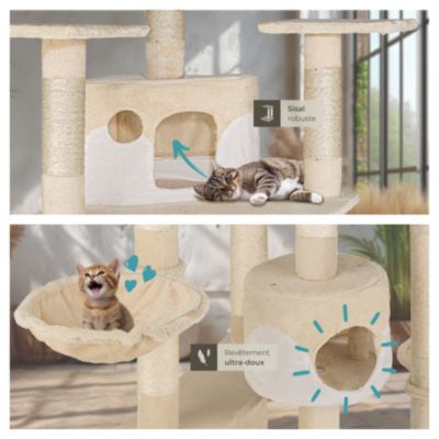Arbre à chat 201 cm avec griffoir et plateforme d'escalade beige/blanc