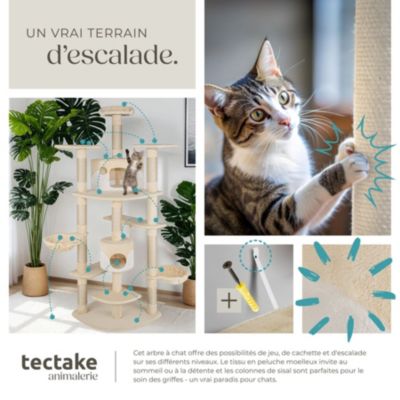 Arbre à chat 201 cm avec griffoir et plateforme d'escalade beige/blanc