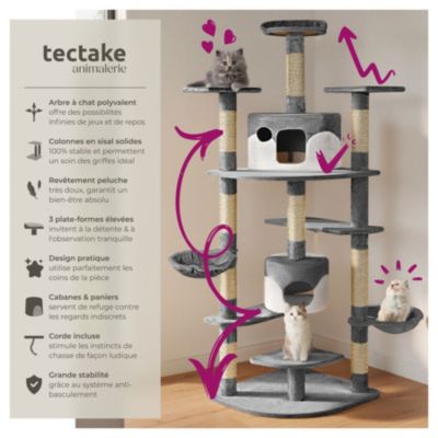 Arbre à chat 201 cm avec griffoir et plateforme d'escalade gris/blanc