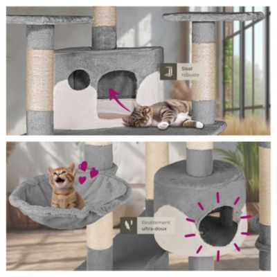 Arbre à chat 201 cm avec griffoir et plateforme d'escalade gris/blanc