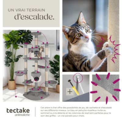 Arbre à chat 201 cm avec griffoir et plateforme d'escalade gris/blanc