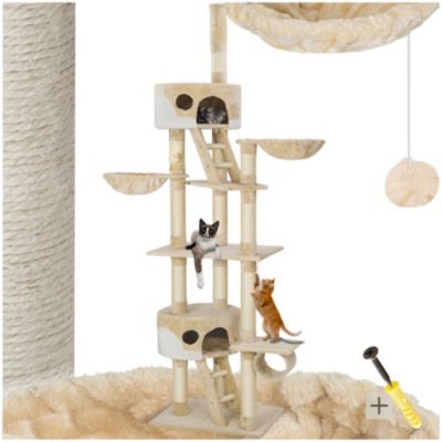 Arbre à chat 243 à 260 cm avec griffoir et plateforme d'escalade beige/blanc