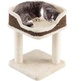 Arbre à Chat 50 CM en Bois Recouvert Peluche Poteaux en Sisal Nid Confortable