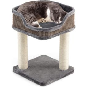 Arbre à Chat 50 CM en Bois Recouvert Peluche Poteaux en Sisal Nid Confortable