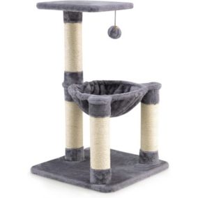 Arbre à Chat 64 CM en Bois Recouvert Peluche Poteaux en Sisal Nid Confortable Boule Suspendue