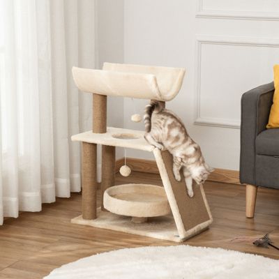 Arbre à chat 76 cm naturel avec griffoir en sisal, panier et jouets