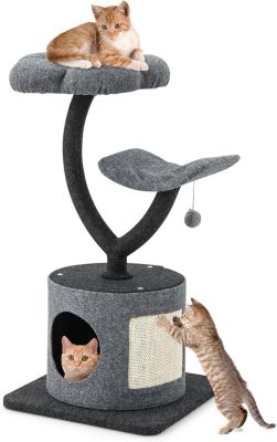 Arbre à Chat 88cm à 3 Niveaux Planche à Gratter en Sisal en Forme de Fleur Condo Privé Balle Suspendu