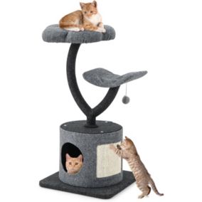 Arbre à Chat 88cm à 3 Niveaux Planche à Gratter en Sisal en Forme de Fleur Condo Privé Balle Suspendu