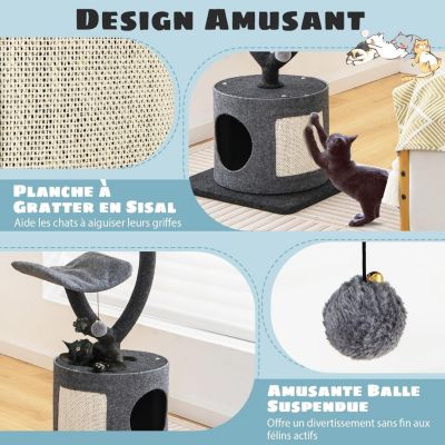 Arbre à Chat 88cm à 3 Niveaux Planche à Gratter en Sisal en Forme de Fleur Condo Privé Balle Suspendu