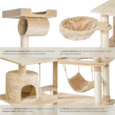 Arbre à chat beige multifonction 141 cm sisal peluche polyester nombreuses cachettes