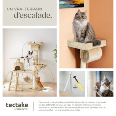 Arbre à chat beige multifonction 141 cm sisal peluche polyester nombreuses cachettes