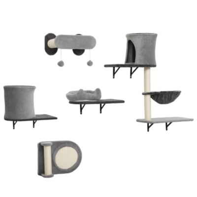 Arbre à chat design mural - parcours mural en bois pour chat 5 pièces variées - crème gris