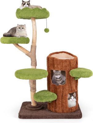 Arbre à Chat Design Plusieurs Niveaux en Forme arbre Arbre Chat en Bois avec Perchoir Supérieur 141cm