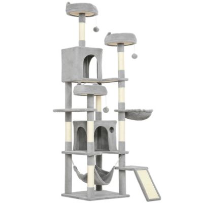 Arbre à chat design XXL gris clair multi-activités - zones de repos, griffoirs, grattoir - H.192 cm