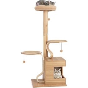 Arbre à Chat en Bois cm avec Poteaux en S Condo Perchoir en Peluche PlatesFormes de Saut Balles Suspendues