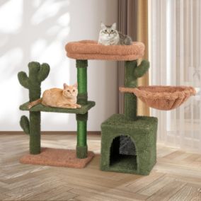 Arbre à Chat en Forme de Cactus 81cm Perchoir en Peluche Hamac Confortable Condo Poteaux à Gratter Recouverts de Sisal
