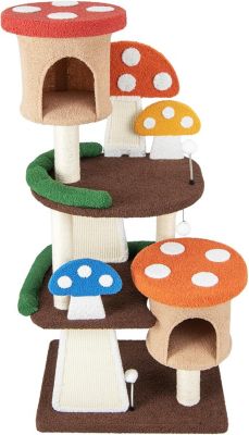 Arbre à Chat, Forme Champignon, avec Poteau en Sisal Enveloppant, Planche à Griffer, Balle à Ressort, Condo, Plateform,146cm