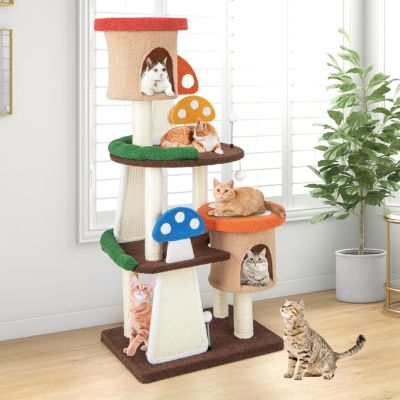 Arbre à Chat, Forme Champignon, avec Poteau en Sisal Enveloppant, Planche à Griffer, Balle à Ressort, Condo, Plateform,146cm