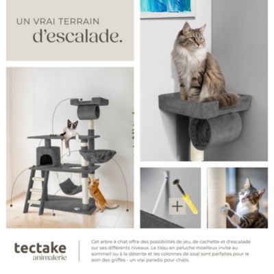 Arbre à chat gris multi niveaux 105x60x141cm en panneaux d'aggloméré sisal peluche tissu polyester