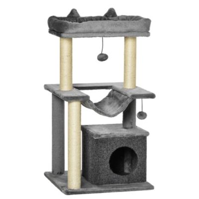 Arbre à chat H.90cm - griffoirs, plateforme d'observation, niche, hamac, boules suspendues - gris