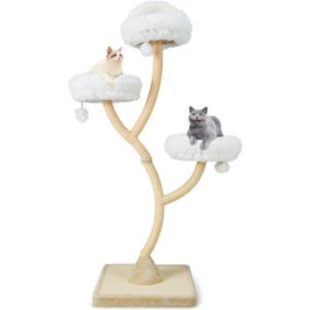 Arbre à Chat Moderne 178cm à 3 Niveaux Design Incurvé Griffoirs et Planche en Sisal 3 Perchoirs Chauds 3 Balles