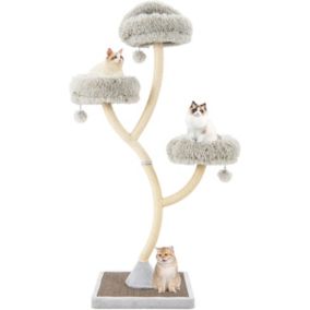 Arbre à Chat Moderne 178cm à 3 Niveaux Design Incurvé Griffoirs et Planche en Sisal 3 Perchoirs Chauds 3 Balles