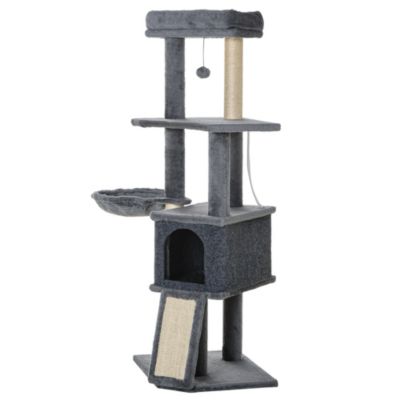 Arbre à chat multi-équipement griffoirs grattoirs plateforme niche hamac jeu boule suspendue gris