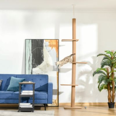 Arbre à chat réglable en hauteur marron avec 4 plateformes et fixation plafond