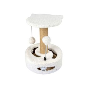 Arbre à chat Tunnel Wooly - avec jouet et griffoir d25xH33cm - Love Story - arbre à chat Ecru Ecru 25x25x33