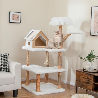 Arbre à Chat XXL 150cm Design Naturel Poteaux à Gratter en Jute et Corde en Sisal Condo Privé