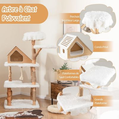 Arbre à Chat XXL 150cm Design Naturel Poteaux à Gratter en Jute et Corde en Sisal Condo Privé