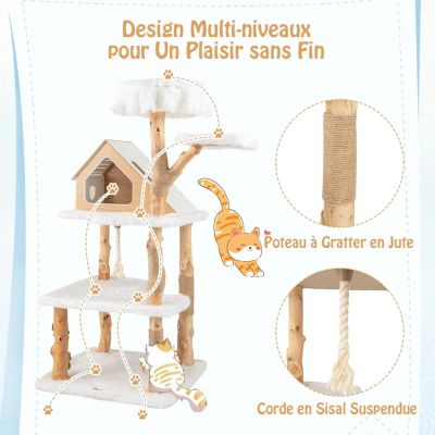 Arbre à Chat XXL 150cm Design Naturel Poteaux à Gratter en Jute et Corde en Sisal Condo Privé