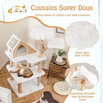 Arbre à Chat XXL 150cm Design Naturel Poteaux à Gratter en Jute et Corde en Sisal Condo Privé