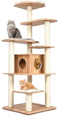 Arbre à Chat XXL 175 CM en Bois, avec Plateformes, Coussins Confortables, Poteaux en Sisal, Conception Anti-Bascule, Naturel